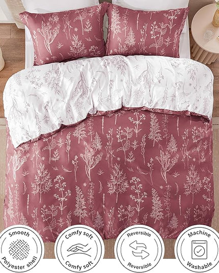 Love's cabin Vintage Rose Twin Comforter Set - Twin XL Size Comforter Set Dorm Bedding, 2 Pieces Cute Floral Bedding, Reversible Flowers Comforter, 1 Comforter & 1 Pillow Sham