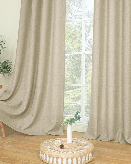 LAMIT Camel Linen Curtains for Living Room/Bedroom, 80 Inch Linen Textured Light Filtering Window Drapes Grommet Privacy Protected Panels for Farmhouse, 2 Panels, 52 x 80 Inch