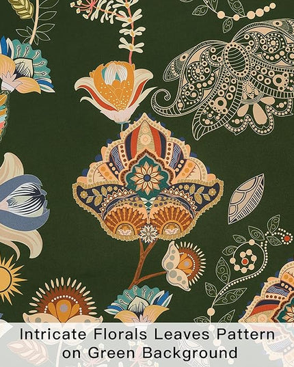 XiDi Christmas Green Floral Curtains 96 Inches Long 2 Panels Vintage Patterned Blackout Curtains for Living Room Thermal Insulated Grommet Luxury Cottage Core Botanical Printed Drapes Moss Green 52x96