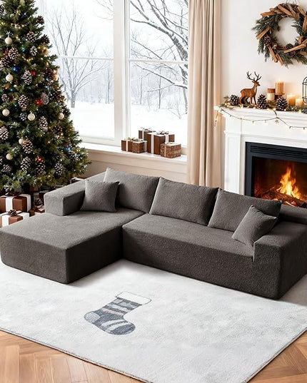 103.54'' Sectional Sofa, Raindrop Velvet Fabric L Shaped Sofa, 4 Seat Modern L Shape Couch with 2 Pillows Right Hand Lounge for Living Room, Office