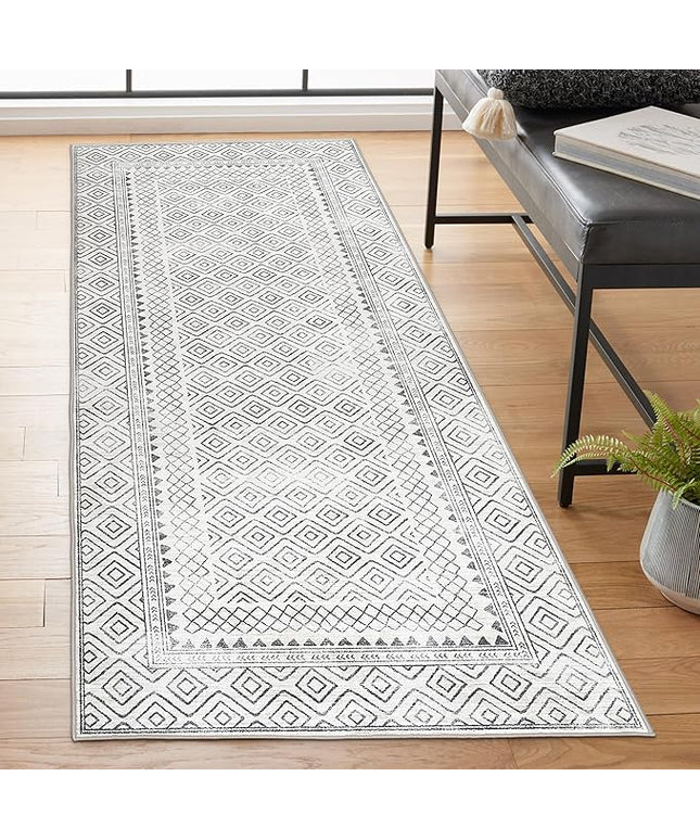 ReaLife Rugs Machine Washable Area Rug Runner - Living Room Bedroom Bathroom Kitchen Entryway Office - Padded Low Pile Stain Resistant Premium - Boho Farmhouse Vintage - Aria - Ivory 2'6" x 6'