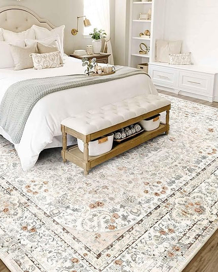 8x10 Area Rugs Washable,Boho Rug for Living Room Bedroom Dining Room,Large Vintage Bohemian Distressed Carpet Non Slip,Beige