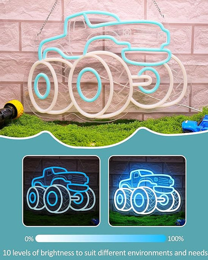 Truck Neon Signs for Wall Decor, Vehicle Neon Lights for Bedroom, Neon Wall Light Suitable for Living Office Game Room Christmas Gift for Truck Toys Lover - 5V USB Power with Hanging Chain Hooks