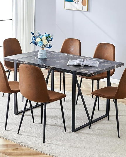 Dinner Table Set for 6,7 Piece Dining Table Set for 6,Modern 55'' Rectangle Dining Table and 6 Dining Chairs,Kitchen Table and Chairs for 6,Ideal for Kitchen Dining Room
