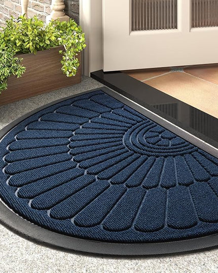 tchdio Semicircular Durable Rubber Doormat- Non Slip Front Door Mat for Outside Inside Entry, Navy Blue 24”x36”