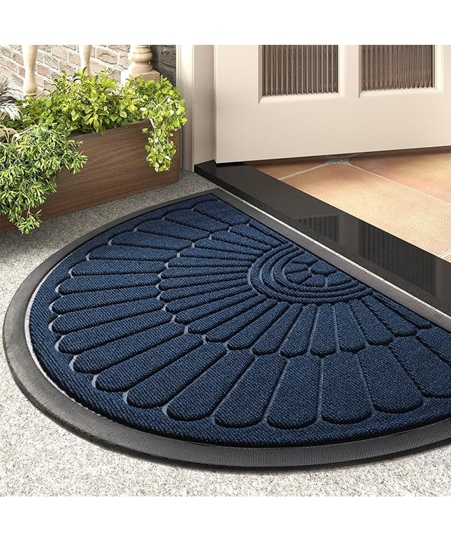 tchdio Door Mat Outdoor Indoor Entrance Doormat-Semicircular Durable Rubber Non Slip Front Door Mat for Outside Inside Entry Entryway Dirt Trapper WelcomeMat for Muddy Paws and Shoes-Blue 17”x30”