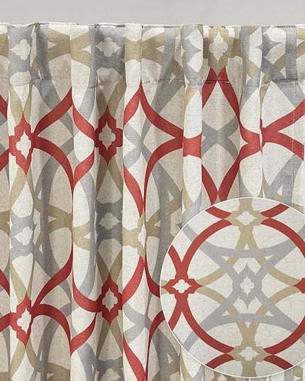 DriftAway Alexander Blackout Curtains for Living Room Linen Blend Pattern Match Thermal Insulated Room Darkening Geo Moroccan Mid Century Back Tab Bedroom Drapes 2 Panels 52 x 63 Inch Linen Red