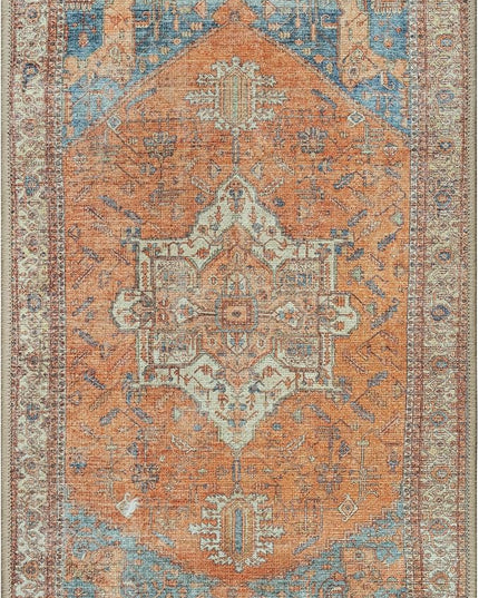 GLN Rugs Traditional Collection - Machine Washable Area Rug, Traditional Washable, Non Slip, Low Pile Chenille Rug, Living Room, Bedroom, Kitchen Rug (2'x3' Burnt Orange)