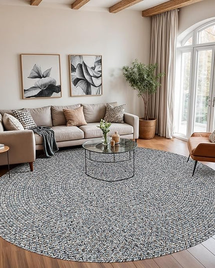 Seasons SE95 Winter Blues 4' x 4' Round - Braided Area Rug, Home Decor, Floor Mat or Bedroom Rug - Easy Care, Ideal for High Traffic Areas in Hallway and Living Room - Made in USA