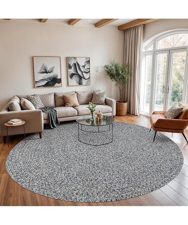 Seasons SE95 Winter Blues 8' x 8' Round - Braided Area Rug, Home Decor, Floor Mat or Bedroom Rug - Easy Care, Ideal for High Traffic Areas in Hallway and Living Room - Made in USA