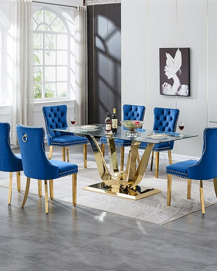 HomVent 70'' Glass Dining Table Set for 6, Modern Rectangle Glass Kitchen Table Set for 6, Kitchen Table and Chairs Set for 6 for Living Room,Kitchen