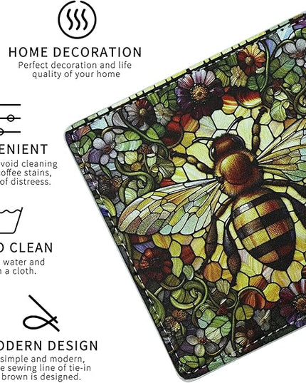 Marble Coasters Square Leather Drinks Coaster Set with Holder for Coffee Table Bar Home Decor 4 Inches Set of 6 (Bee, One Size)