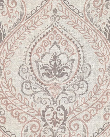 jinchan Linen Blend Curtains for Living Room, Damask Medallion Pattern Curtains 63 Inch Length 2 Panels Set for Bedroom, Light Filtering Drapes, Vintage Print Window Treatments, Back Tab Taupe