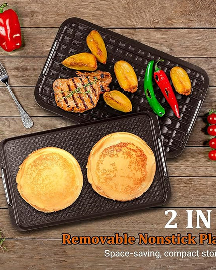Indoor Smokeless Grill, Techwood 1500W Electric Indoor Grill with Tempered Glass Lid, Portable Non-stick BBQ Korean, Turbo Smoke Extractor Technology, Drip Tray& Double Removable Plate, Black