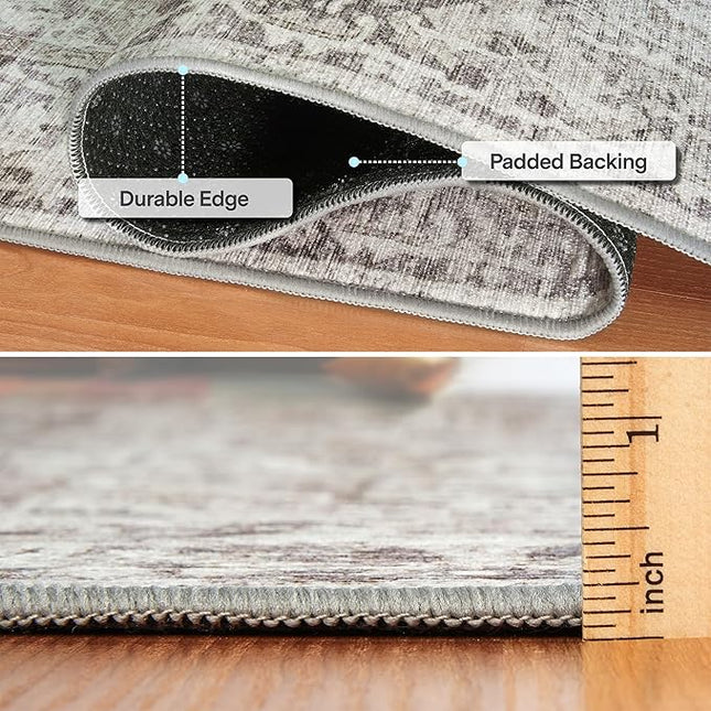 ReaLife Rugs Machine Washable Area Rug Runner - Living Room Bedroom Bathroom Kitchen Entryway Office - Padded Low Pile Stain Resistant Premium - Boho Farmhouse Vintage - Lyle - Beige Ivory 2'6" x 10'