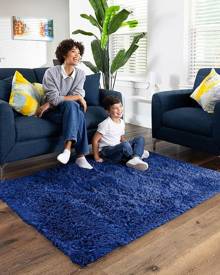 Ophanie Blue Rug, Boys 4x6 Rugs for Bedroom Royal Dark Blue Carpet Nursery Aesthetic, Kids Playroom Navy Area Rugs for Girls Teen Home Decor, Fluffy Shag Bedside Floor Living Room Carpet