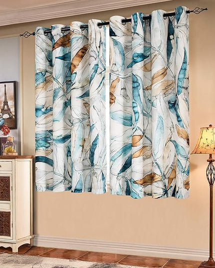SUBRTEX Light Flitering Curtains 52Wx63L, Room Darkening Vibrant Floral Drapes, 50% Blackout, Semi Sheer Boho Farmhouse Curtains for Living Room, Blue