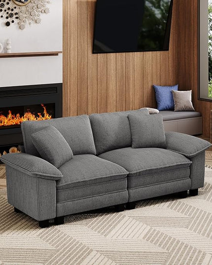 87" Cloud Modular Sectional Loveseat, 2-Seater w/Deep Seat & Removable Arms, Plush Corduroy for Small Living Room & Apartment - Gray