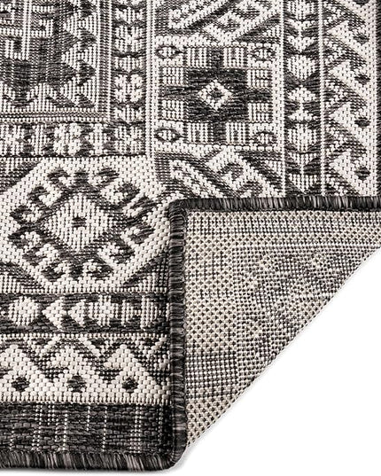 Rugs.com Outdoor Aztec Collection Rug – 8' x 11' Charcoal Gray Flatweave Rug Perfect for Living Rooms, Large Dining Rooms, Open Floorplans