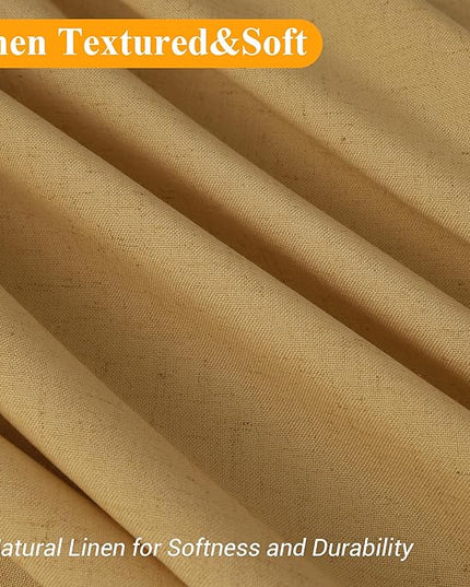 Naturoom 60 Inch Shower Curtain - Stall Narrow Half Linen Ultra Thick Fabric Shower Curtain Set with Hooks, Boho Farmhouse Rustic RV Camper Bath Curtains for Bathroom, Gold, 60x72