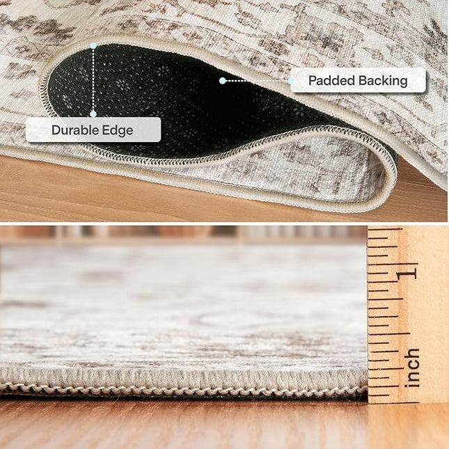 ReaLife Rugs Machine Washable Area Rug Runner - Living Room Bedroom Bathroom Kitchen Entryway Office - Padded Low Pile Stain Resistant Premium - Boho Farmhouse Vintage - BEV - Beige 3' x 5'