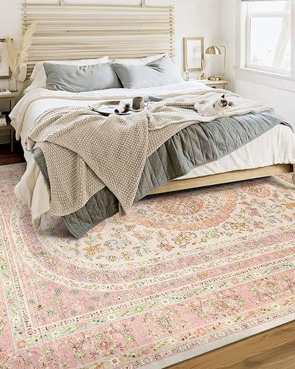 6x9 Area Rugs Washable,Pink Rug for Living Room Bedroom Kitchen,Large Boho Vintage Bohemian Distressed Farmhouse Carpet Non Slip,Blush Floral