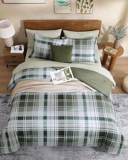 MaiRêve Olive Green Twin XL Comforter Set, Twin XL Bedding Sets for Boys Girls 5 Pieces for Dorm Farmhouse All Season Lightweight &Comfy with Fitted Sheet, Flat Sheet (Olive Green, 66"x90")