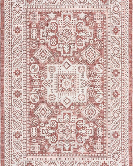Rugs.com Outdoor Aztec Collection Rug – 6' x 9' Rust Red Flatweave Rug Perfect for Living Rooms, Large Dining Rooms, Open Floorplans