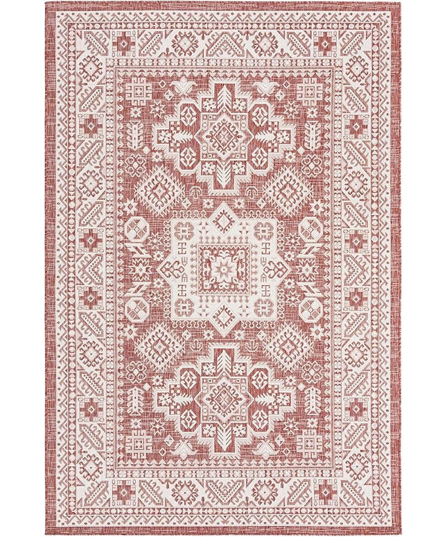 Rugs.com Outdoor Aztec Collection Rug – 6' x 9' Rust Red Flatweave Rug Perfect for Living Rooms, Large Dining Rooms, Open Floorplans