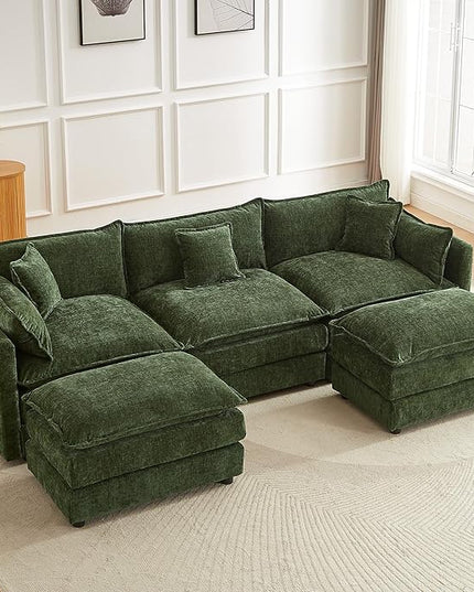 Modular Sectional Sofa, 112.2 Inch U Shaped Couch Set with Armrests, 3-Seater Comfy Cloud Couches for Living Room Apartment, Green