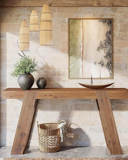 Solid Wood Console Table, 63" Narrow Sofa Table Behind Couch, Rustic Skinny Entryway Table for Hallway, Entrance, Foyer, Living Room, Brown