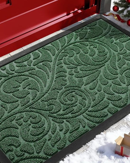Yimobra Door Mat Outside Entrance 29.5x17, Waterproof Sturdy Outdoor Mats for Front Door, Heavy Duty Non-Slip Doormat for Garage Patio Entryway Indoor, Easy Clean, Green