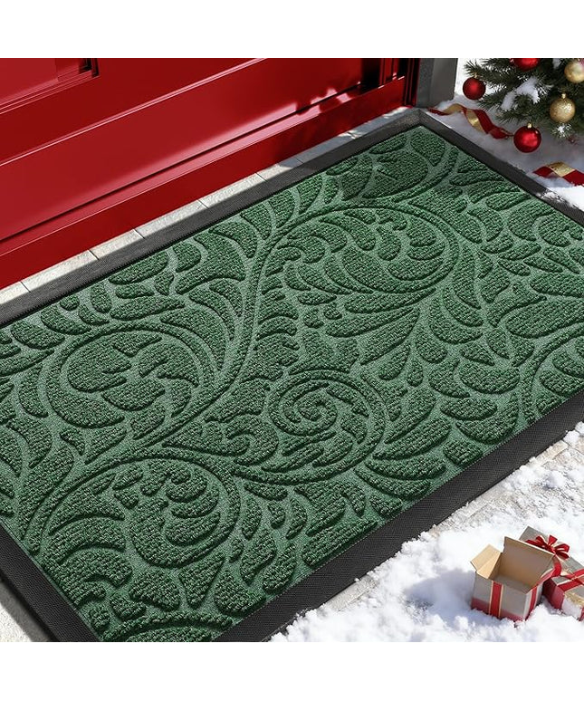 Yimobra Door Mat Outside Entrance 29.5x17, Waterproof Sturdy Outdoor Mats for Front Door, Heavy Duty Non-Slip Doormat for Garage Patio Entryway Indoor, Easy Clean, Green