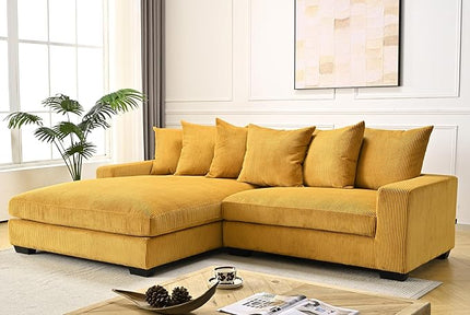 Luxe Oversized Two-Piece Sectional Couches for Living Room, 102.4-Inch L Shaped Sofa with Chaise, Upholstered with Corduroy Fabric, Ginger Yellow -Left Facing
