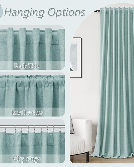 Guken 100% Blackout Linen Curtains 72 Inch Length 2 Panels Set for Living Room Bedroom Back Tab Thermal Insulated Black Out Linen Drapes Room Darkening Window Curtains,Light Blue