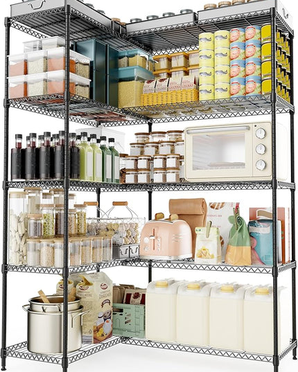 5 Tiers Storage Shelves Load 1500LBS, Metal Shelving Wire Metal Shelving Unit Shelves for Storage Adjustable Garage Shelving for Pantry Kitchen Garage Black 15.8" D x 33.5" W x 70.5" H