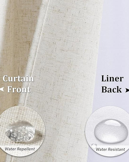 Naturoom Extra Long Linen Shower Curtain with Snap in Liner Set Boho Farmhouse Shower Curtain Heavy Duty Textured Cloth Cream Burlap Double Bath Curtains with See Through Top Window 72x80 Beige