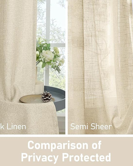 LAMIT Natural 40 inch Length Linen Curtains, Linen Textured Thermal Insulated Curtains Grommet Privacy Burlap Neutral Drapes for Small Windows/Cafe/Kitchen, W42 x L40, 2 Panels, Natural Beige