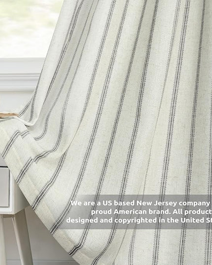 DriftAway Farmhouse Linen Blend Blackout Curtains 84 Inches Long for Bedroom Vertical Striped Printed Linen Curtains Thermal Insulated Lined Treatments for Living Room 2 Panels W52 x L84 Linen Grey