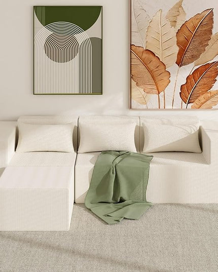 Minimalist Modular Corduroy Cloud Couch Sectional – Oversized Boneless Memory Foam Sofa for Living Room, Modern Comfy Couch, No Assembly Needed（101" L Shaped Sofa,Beige）