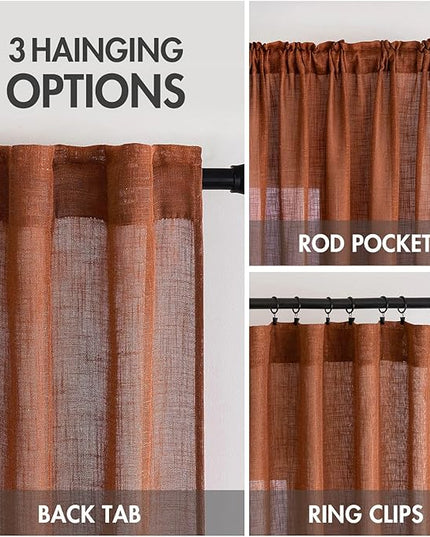 MIULEE Burnt Orange Curtains 72 Inch Length for Bedroom Living Room, Soft Textured Window Drapes Terracotta Rust Boho Fall Decor Semi Sheer Light Filtering Back Tab Rod Pocket Modern, 2 Panels