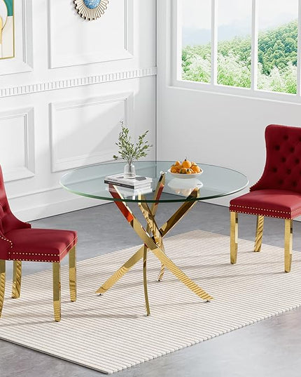 HomVent Round Glass Dining Table Set for 2, Modern Tempered Glass Kitchen Table Set and Chairs, Round Glass Dining Room Table Set for Kitchen