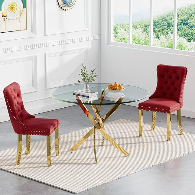 HomVent Round Glass Dining Table Set for 2, Modern Tempered Glass Kitchen Table Set and Chairs, Round Glass Dining Room Table Set for Kitchen