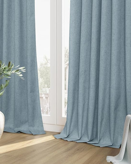 Guken Blue Linen Blackout Curtains 72 Inch Length 2 Panels Set for Living Room Bedroom Back Tab Thermal Insulated 100% Black Out Linen Drapes Room Darkening Window Curtains 72 Inches Long Dusty Blue