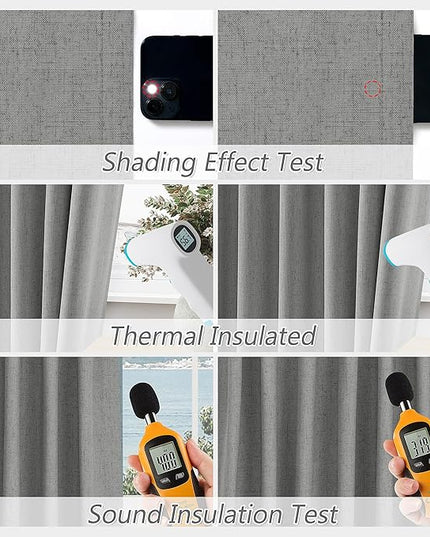 Guken 100% Blackout Linen Curtains 120 Inch Length 2 Panels Set for Living Room Bedroom Back Tab Thermal Insulated Black Out Linen Drapes Room Darkening Window Curtains,Dark Grey