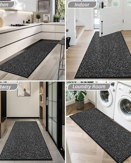 BEQHAUSE Dirt Trapper Door Mat 20" x 48", Non-Slip Washable Doormats Entrance Mat, Dirt Resistant and Absorbent Welcome Mat, Low Profile Floor Mats for Front Back Door and Entryway, Black