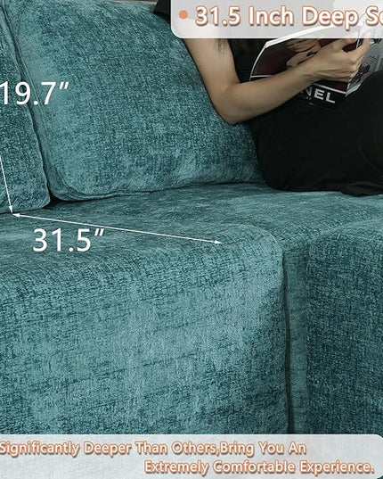 EASE MOOSE Sectional Cloud Couch for Living Room, Modular Boneless Sofa Large L-Shaped, Modern Cloud Sofa Set with Fluffy Foam, Oversized 4-Seater Deep Sofas with Ottoman for Bedroom, Chenille (Blue)