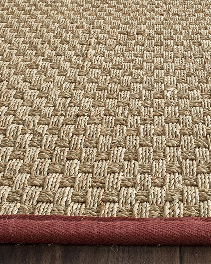 SAFAVIEH Natural Fiber Collection Runner Rug - 2'6" x 6', Natural & Red, Seagrass, Basketweave Pattern with Border (NF114D)