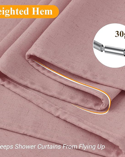 Naturoom Pink Linen Shower Curtain, Country Boho Farmhouse Bath Decor Shower Curtains Neutral Cloth Weighted Textured Fabric Bath Curtain Liner with Hooks, 72x84