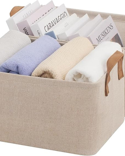 StorageWorks Storage Bins, Fabric Storage Bins for Shelves, Storage Baskets with Metal Frame, Closet Baskets and Bins with Handles, Brown and Beige, 2-Pack